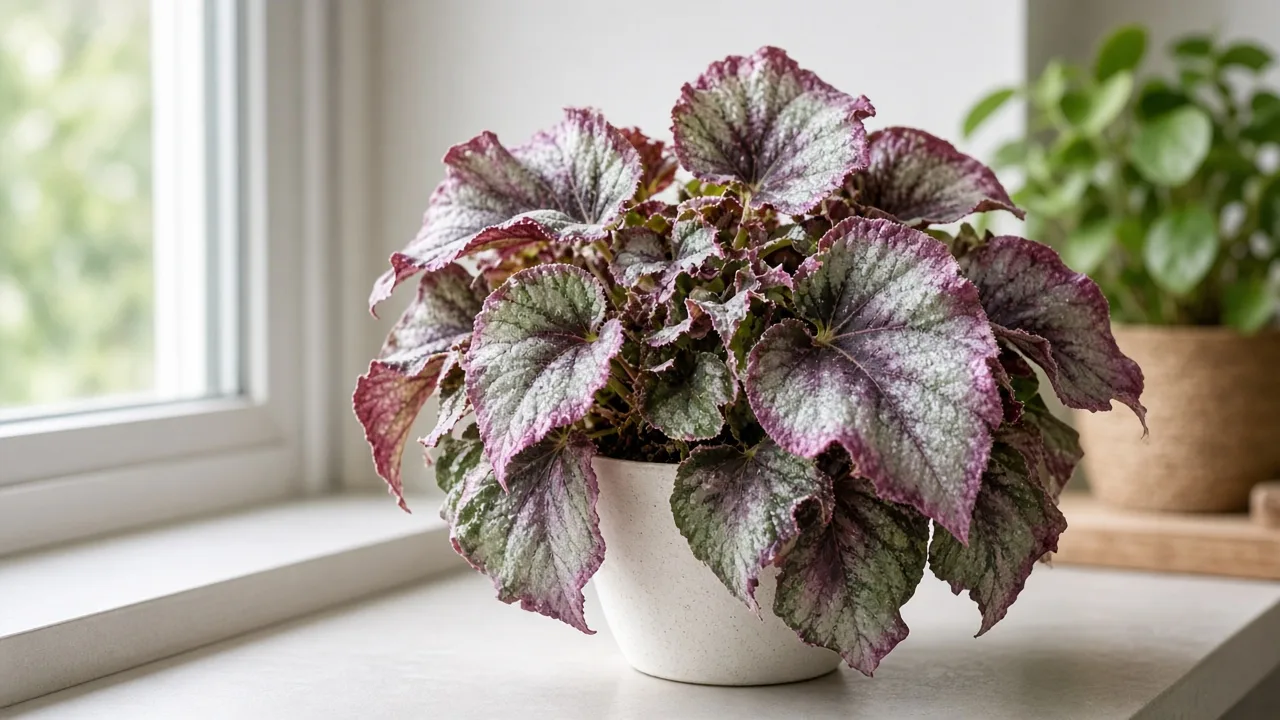 Curling Leaves on Begonia Rex - cupped painted foliage on a rex begonia