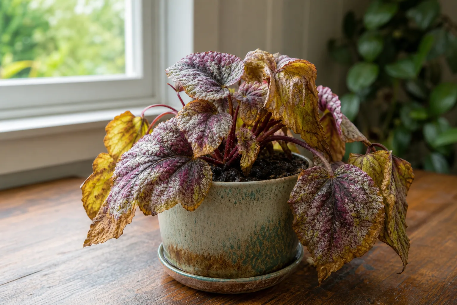 Overwatering on Begonia Rex - visible symptom on the plant