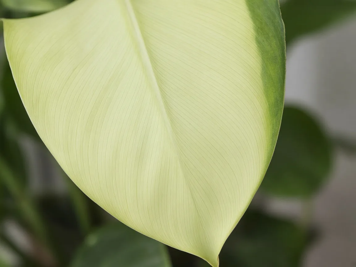 Close-up of pale leaves on Bird of Paradise — diagnostic detail
