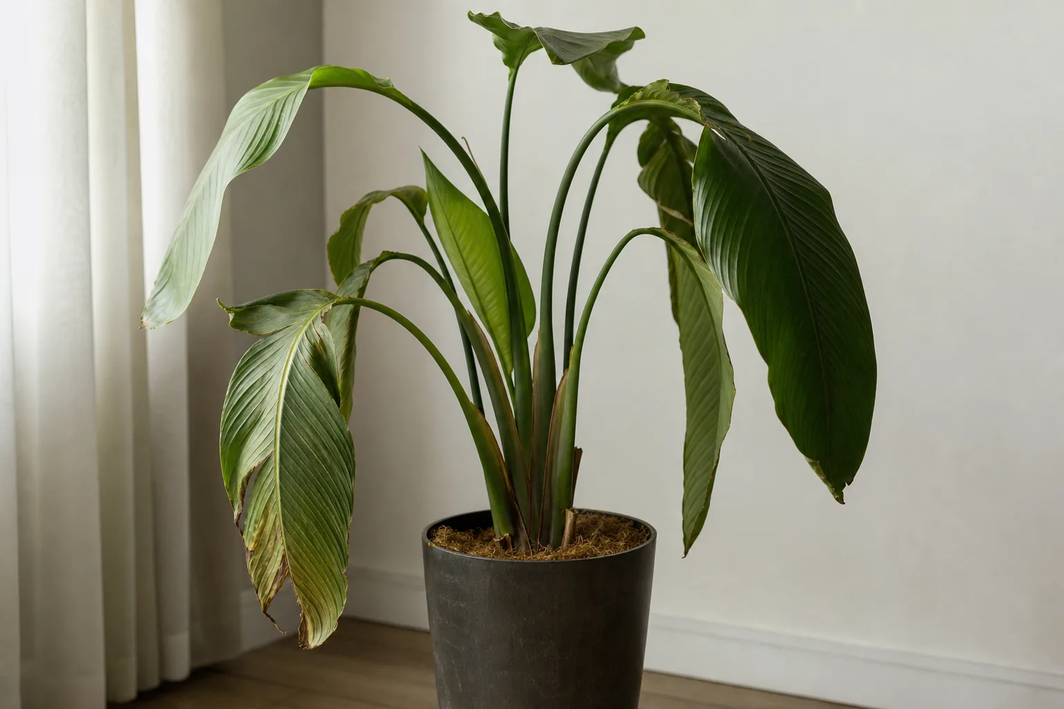 Wilting on Bird of Paradise - visible symptom on the plant