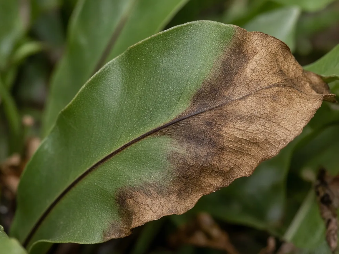 Close-up of Brown Leaves on Bird's Nest Fern - diagnostic detail