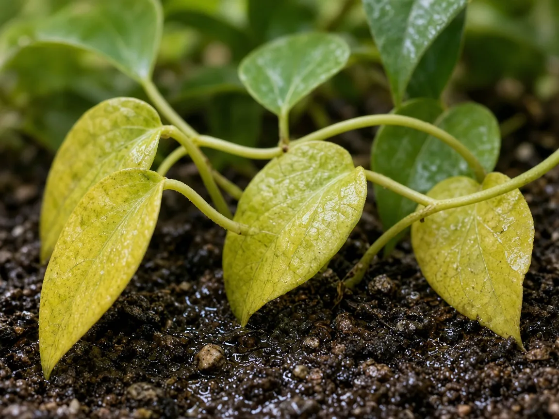 Close-up of overwatering on Black Pepper - diagnostic detail