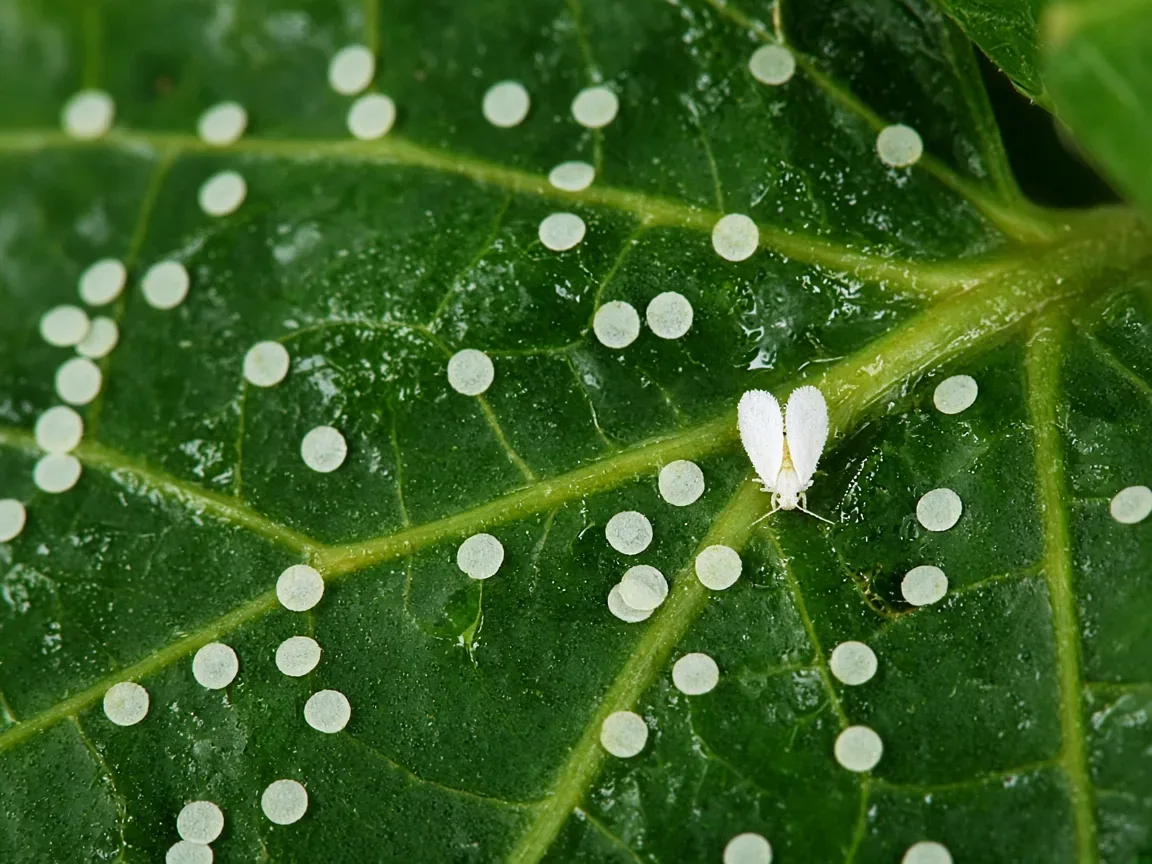Close-up of whitefly nymph disks on the underside of a black pepper leaf