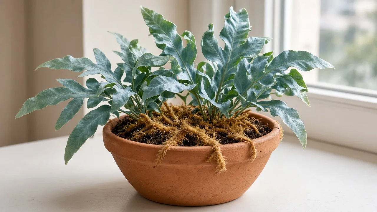 Curling leaves on Blue Star Fern - cupped lobed fronds on an epiphytic fern