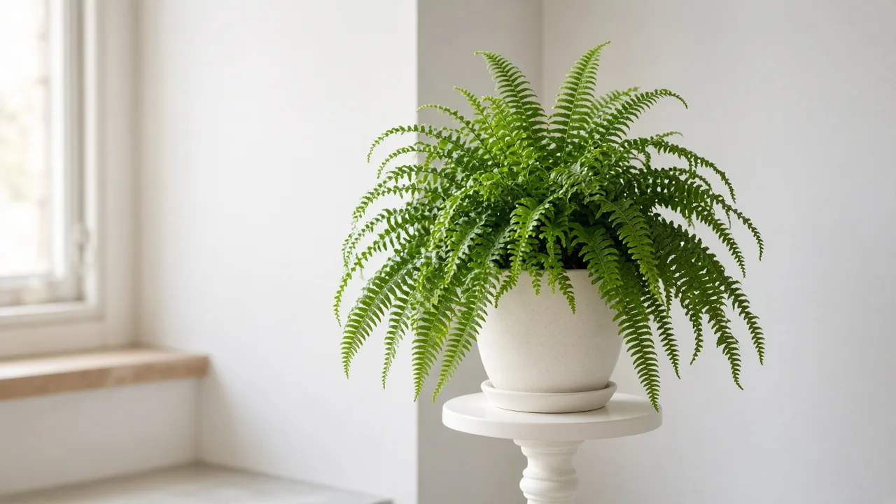 Curling leaves on Boston Fern - inward-rolled pinnae on arching fronds