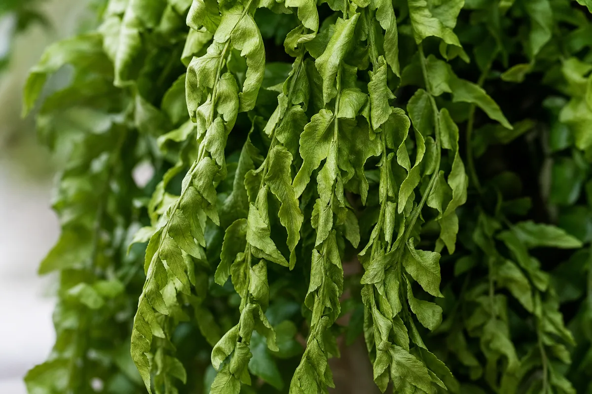 Close-up of Drooping Leaves on Boston Fern - diagnostic detail
