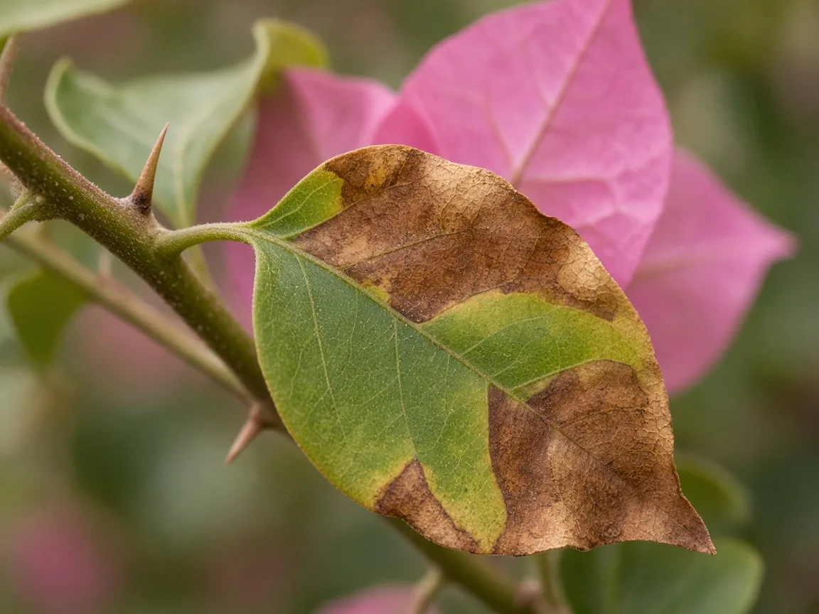 Close-up of Brown Leaves on Bougainvillea - diagnostic detail