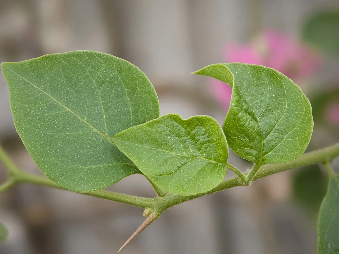Close-up of curling leaves on Bougainvillea — diagnostic detail