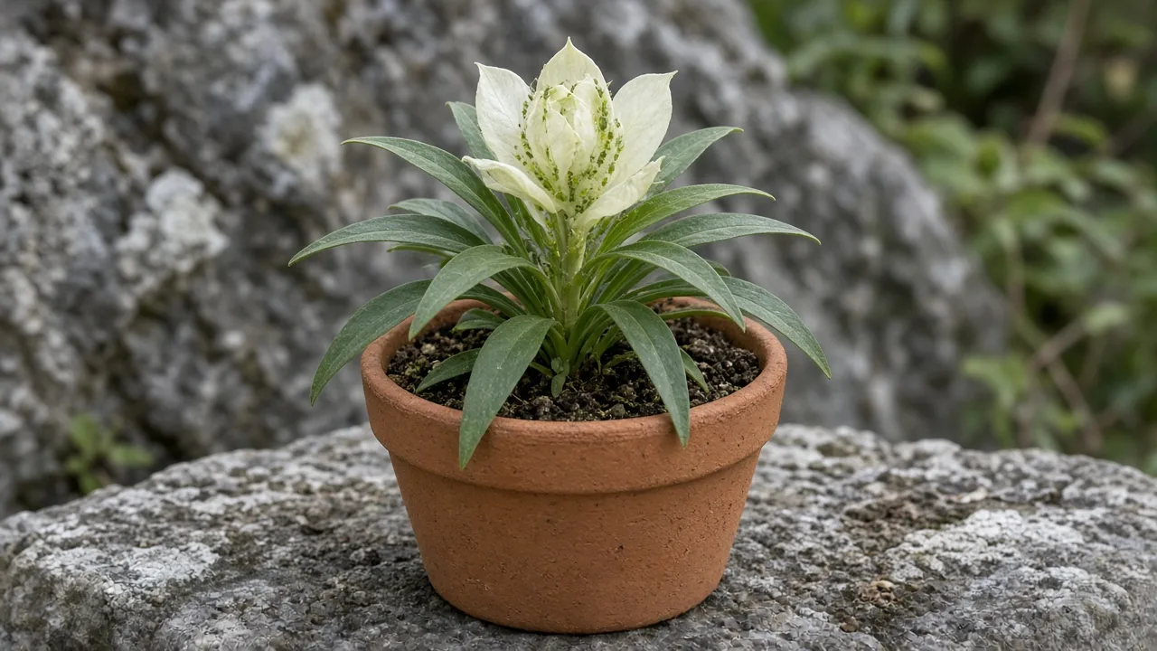 Aphids on Brahma Kamal - soft insect clusters on spring rosette leaves and pale bracts
