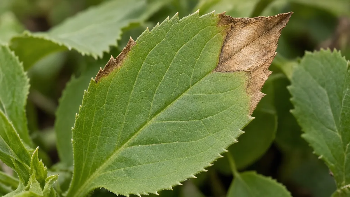 Close-up of brown tips on Brahma Kamal rosette leaves