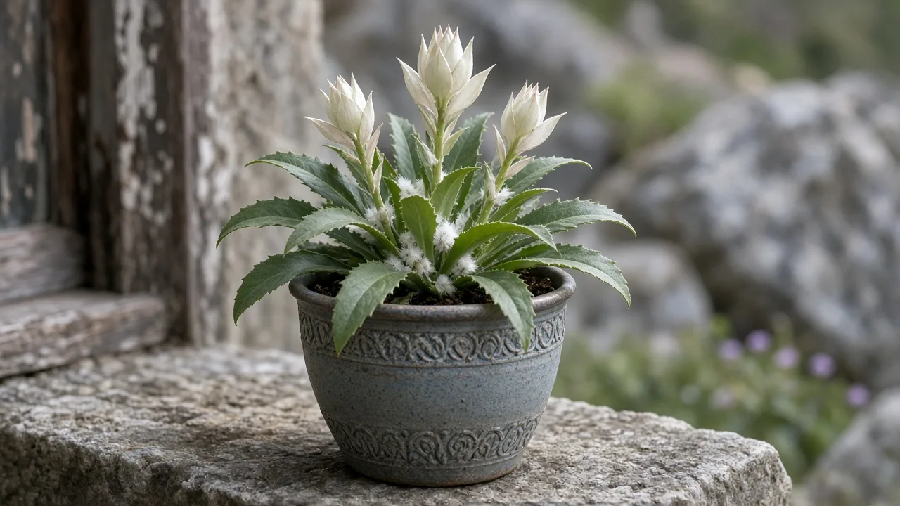 Mealybugs on Brahma Kamal - white cottony clusters at the alpine rosette crown