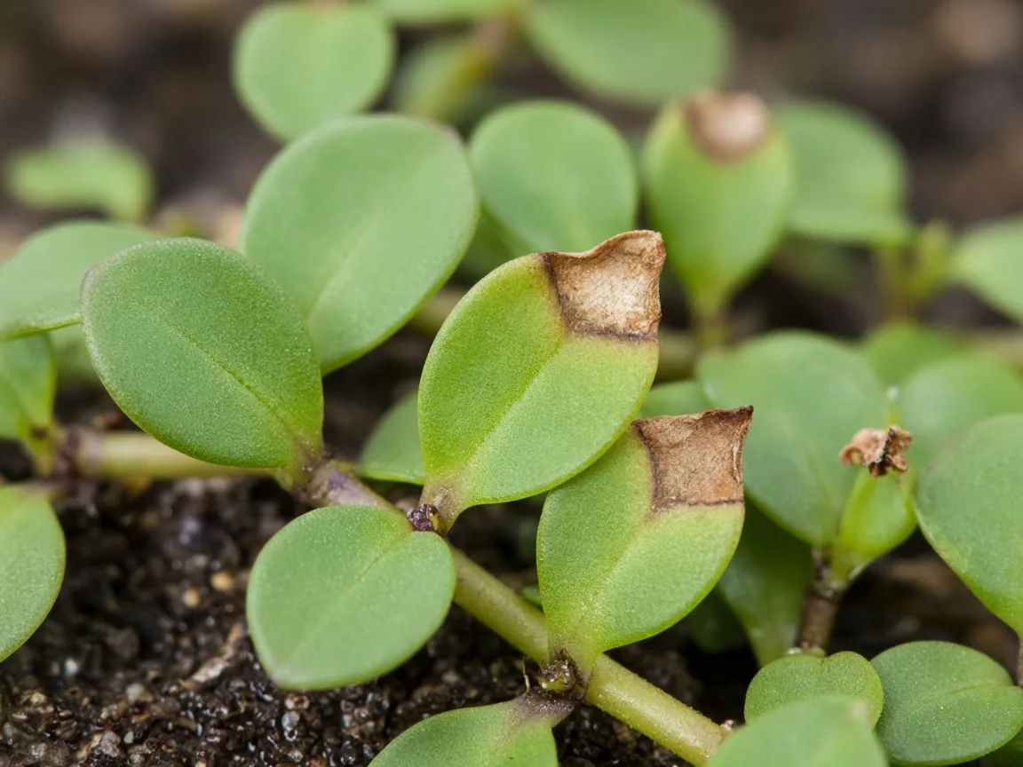 Close-up of brown tips on Brahmi succulent leaves