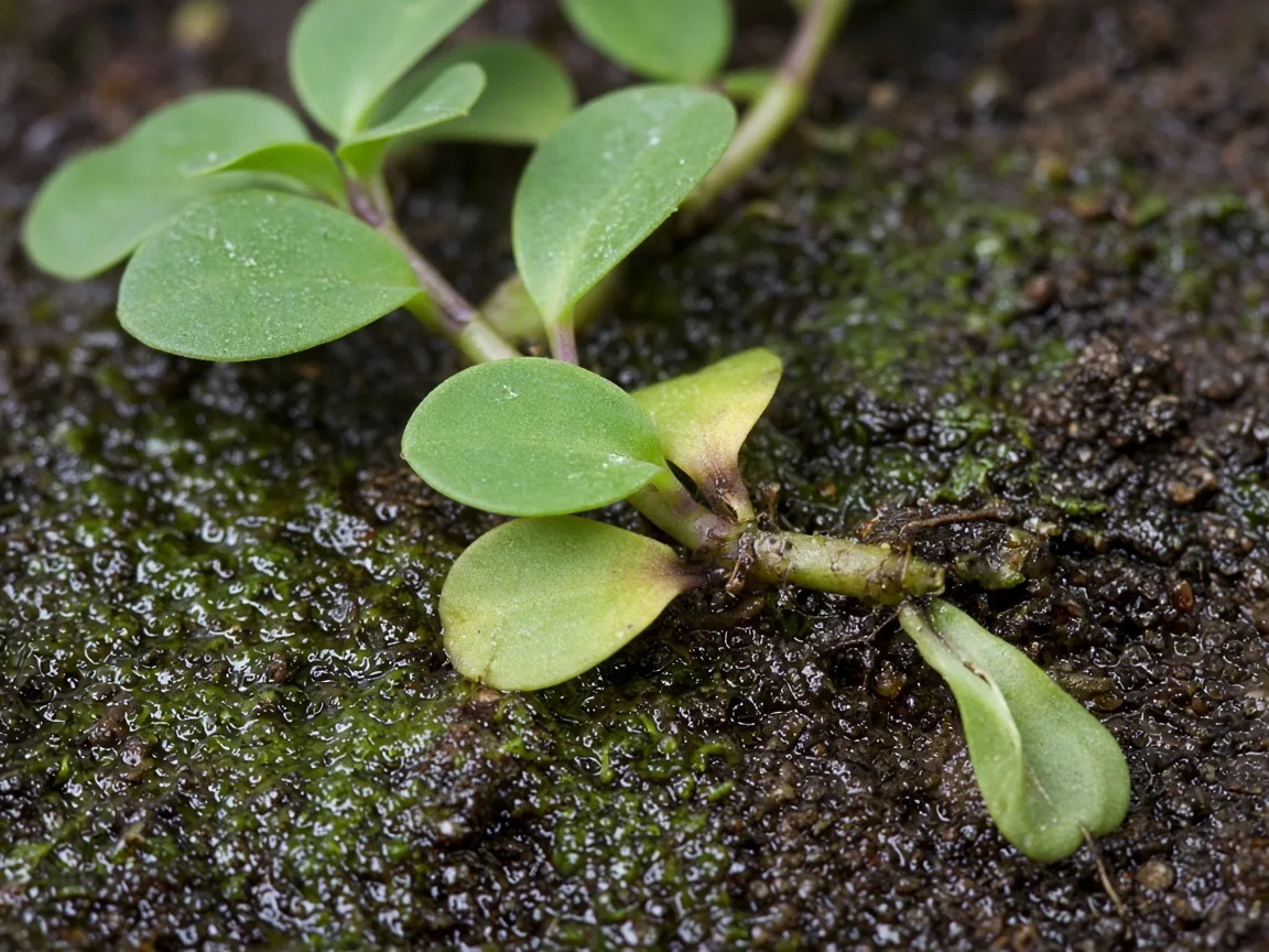 Close-up of overwatering on Brahmi - diagnostic detail