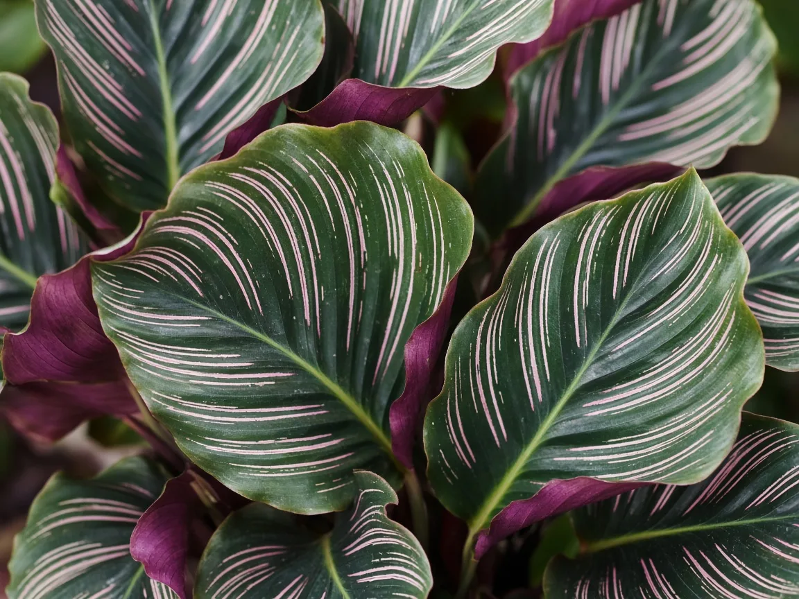 Close-up of curling leaves on Calathea - diagnostic detail