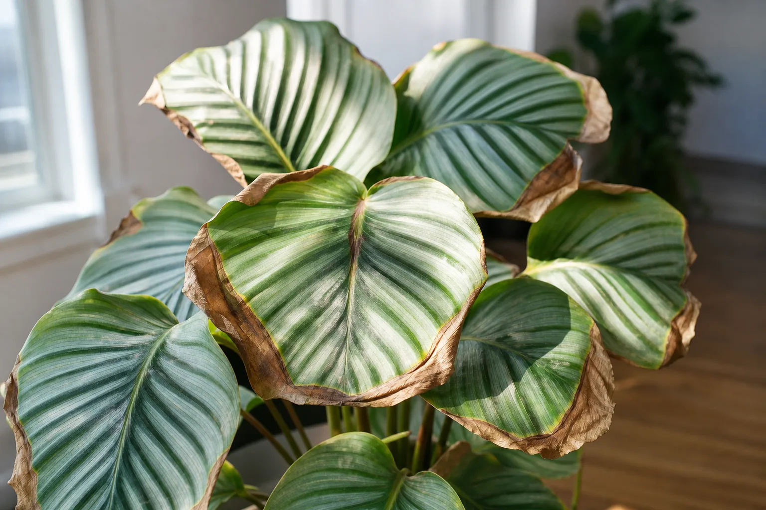 Low Humidity on Calathea Orbifolia - visible symptom on the plant