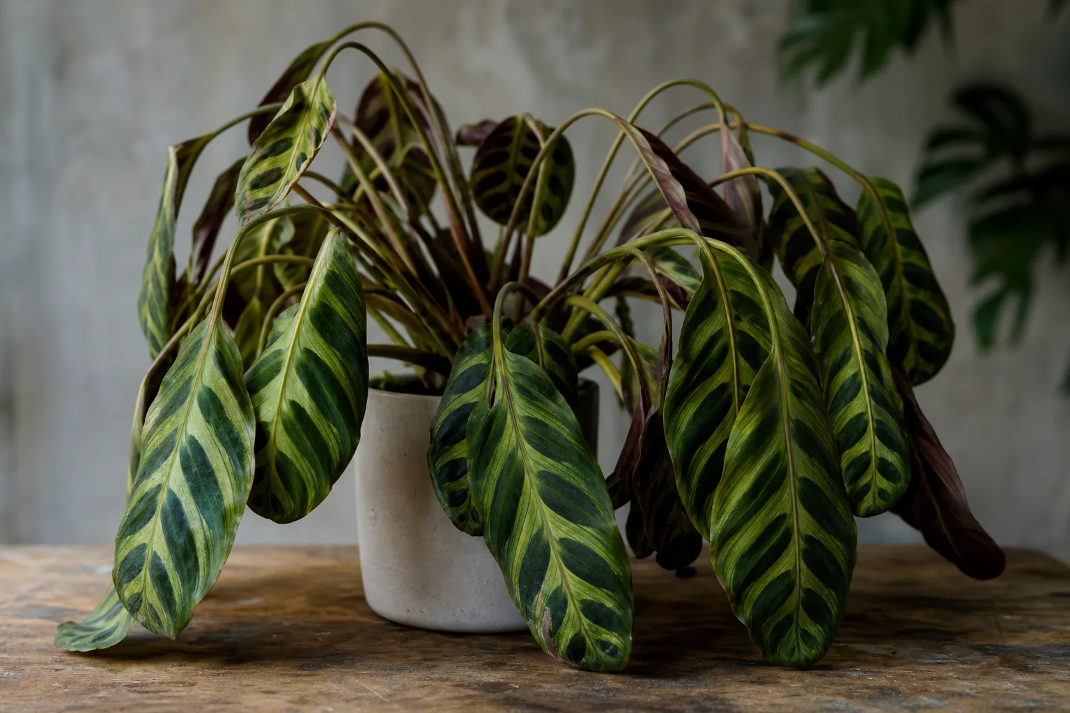 Drooping Leaves on Calathea Peacock Plant - visible symptom on the plant