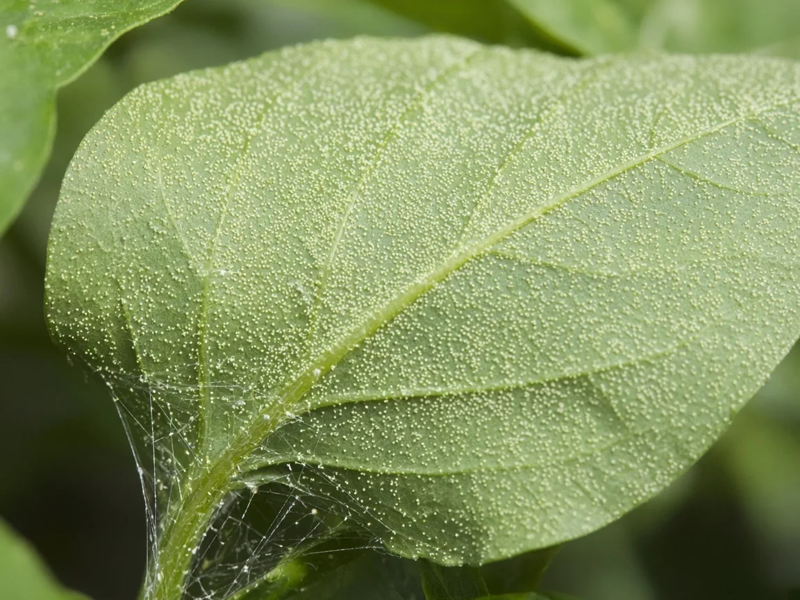 Close-up of spider mites on Capsicum - diagnostic stippling and webbing