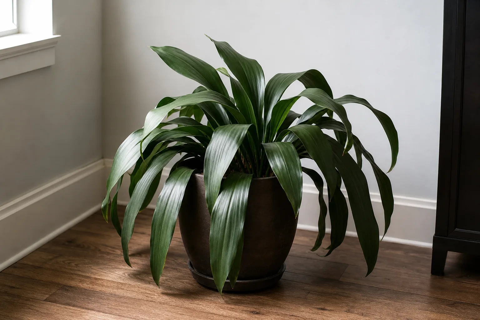 Drooping leaves on cast iron plant - sagging arching lance leaves losing stiffness