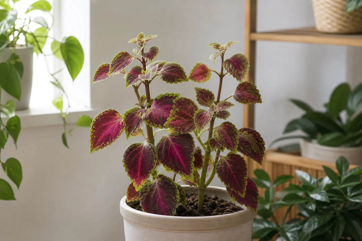 Slow growth on Coleus - compact plant with no new tips and smaller pale leaves at stem ends