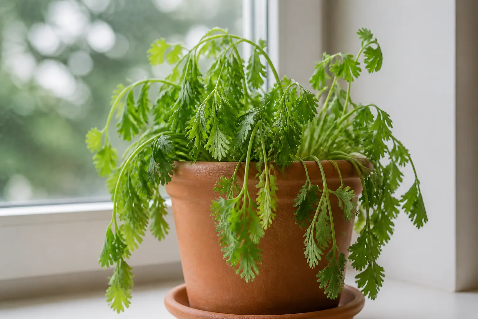 Drooping Leaves on Coriander - visible symptom on the plant