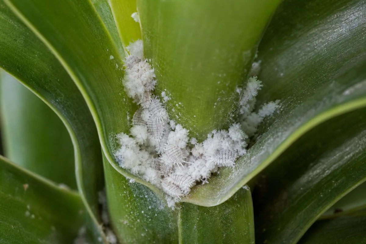 Close-up of Mealybugs on Corn Plant - diagnostic detail