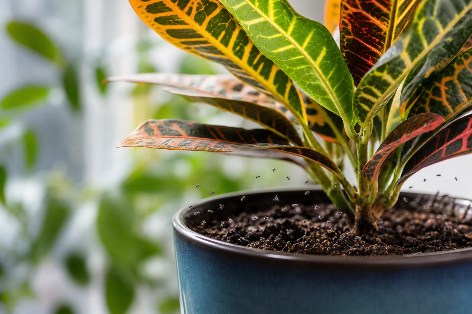 Fungus Gnats on Croton - visible symptom on the plant