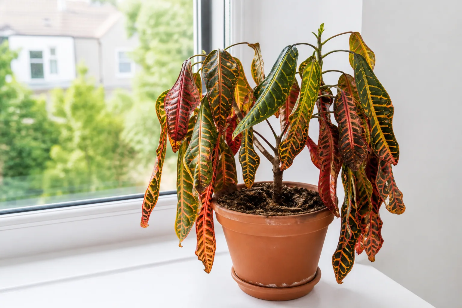 Underwatering on Croton - visible symptom on the plant