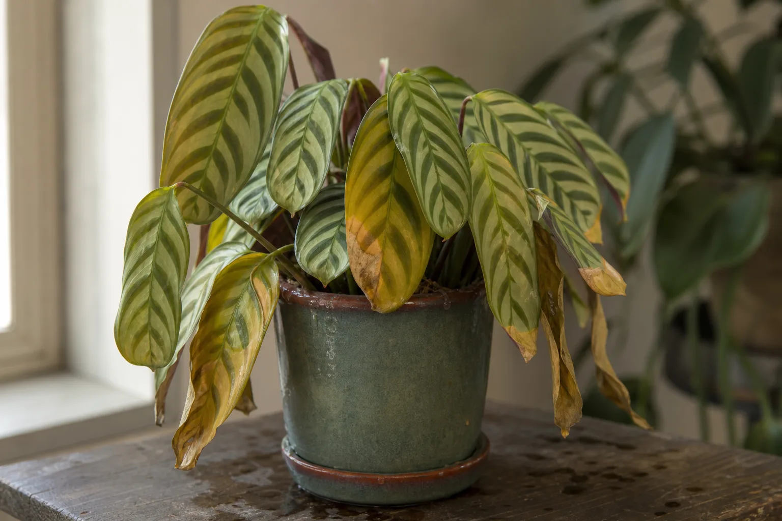 Root Rot on Ctenanthe - visible symptom on the plant