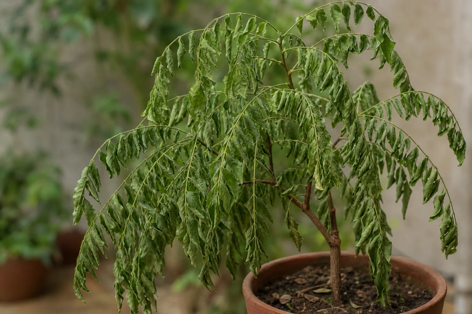 Drooping Leaves on Curry Leaf Plant - visible symptom on the plant