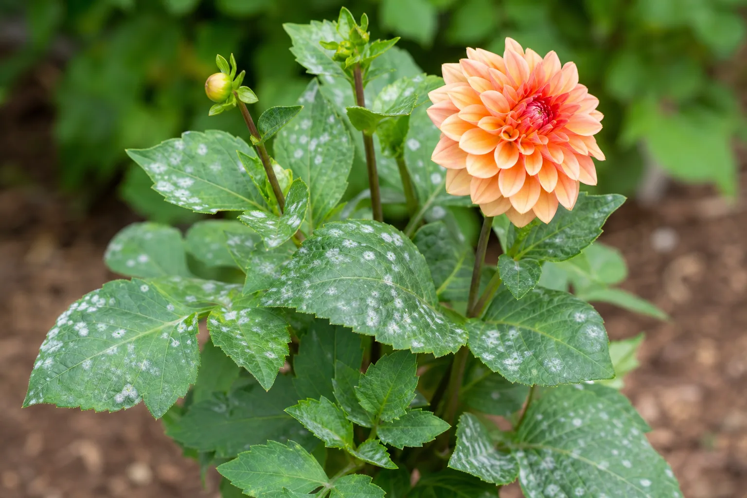 White Spots on Dahlia - visible symptom on the plant