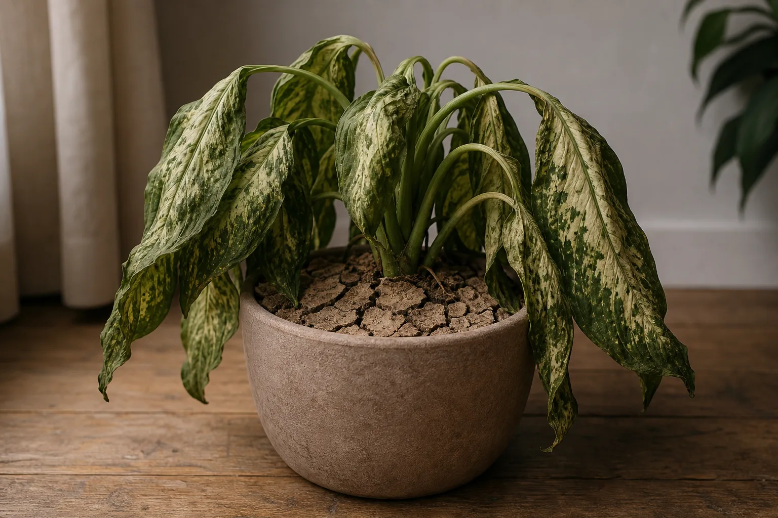 Underwatering on Dieffenbachia Camille - visible symptom on the plant