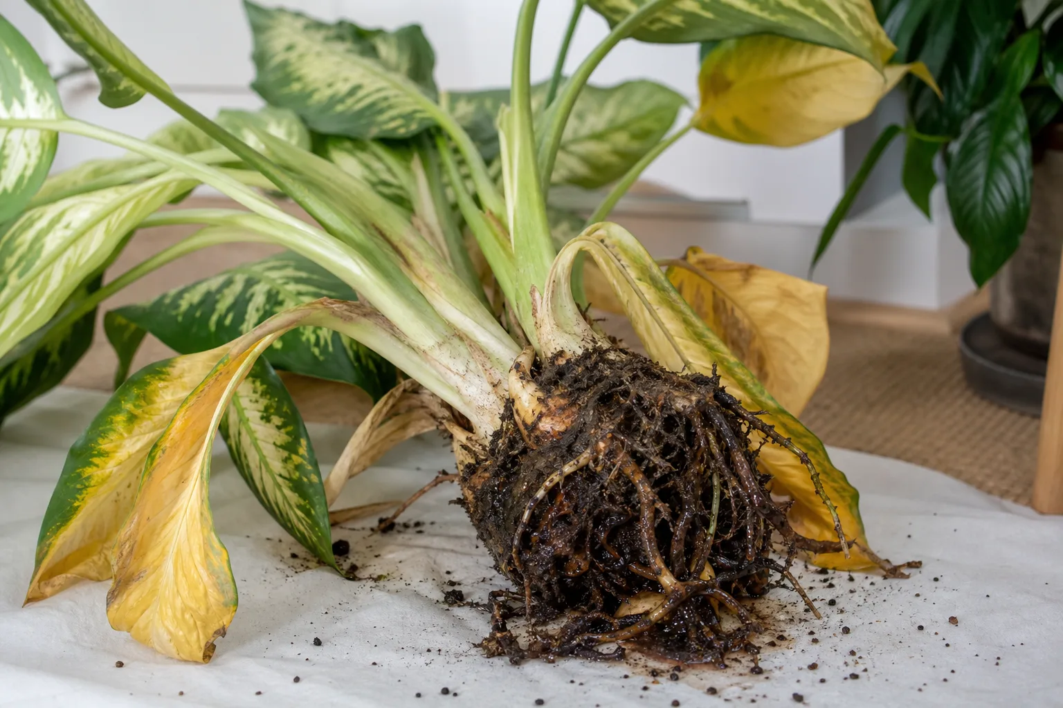Root Rot on Dieffenbachia - visible symptom on the plant