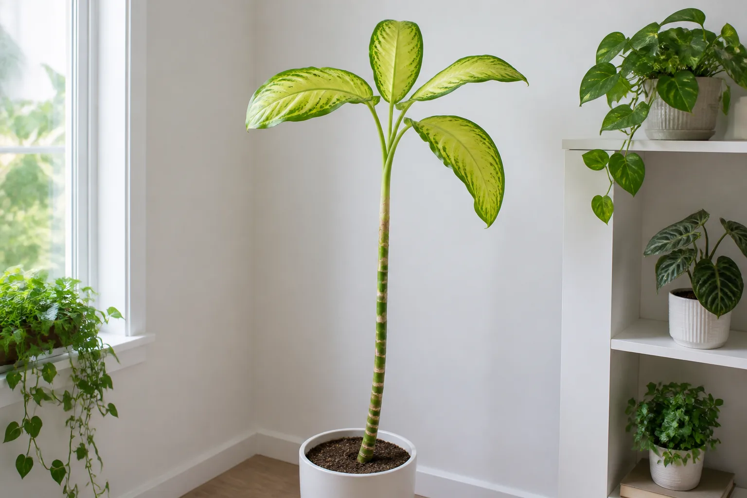 Leggy Growth on Dieffenbachia Tropic Snow - visible symptom on the plant