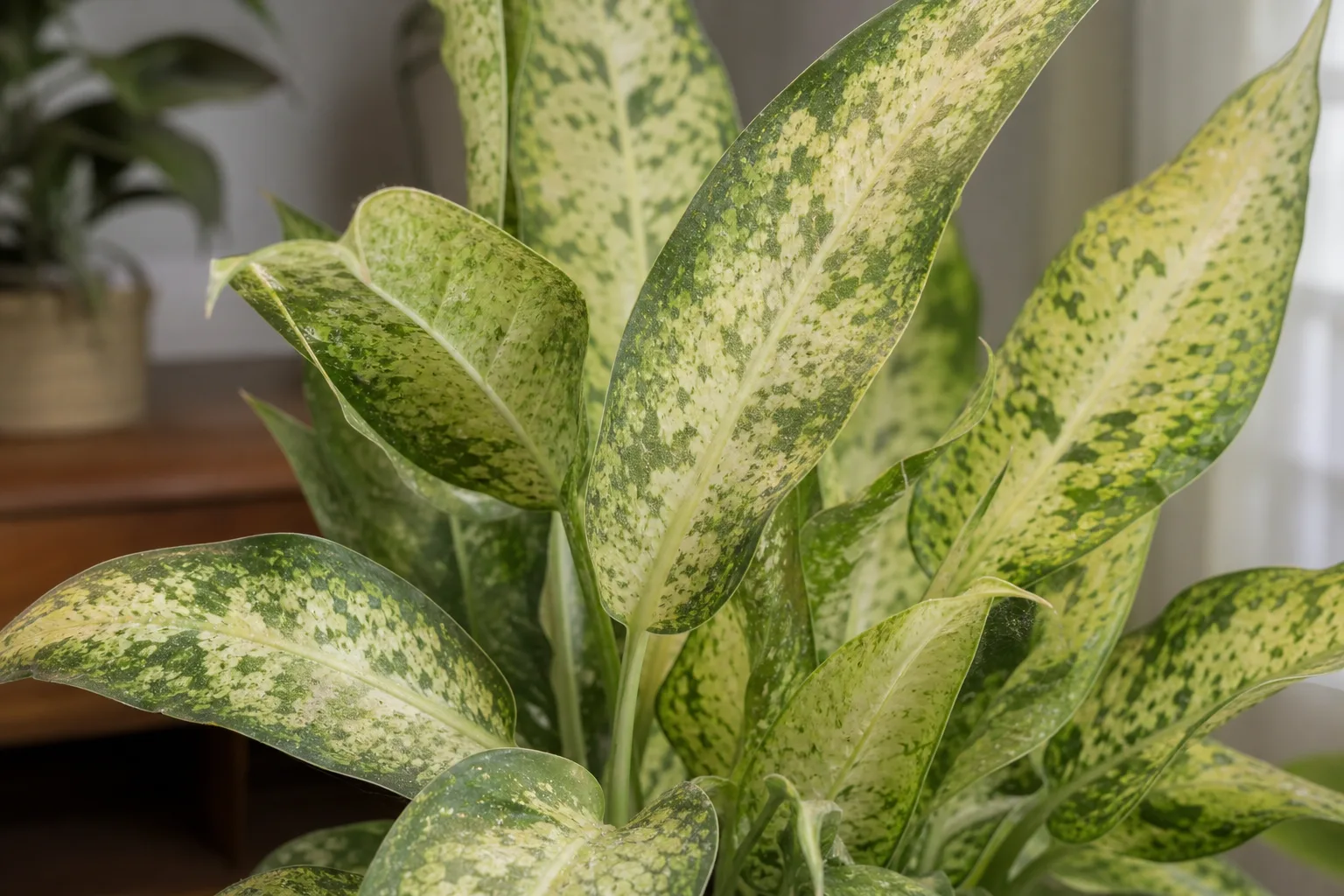 Spider Mites on Dieffenbachia Tropic Snow - visible symptom on the plant