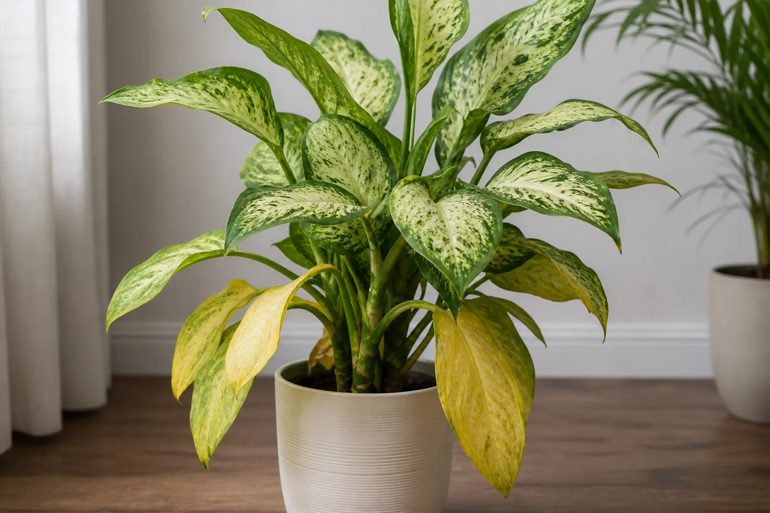 Yellow Leaves on Dieffenbachia Tropic Snow - visible symptom on the plant