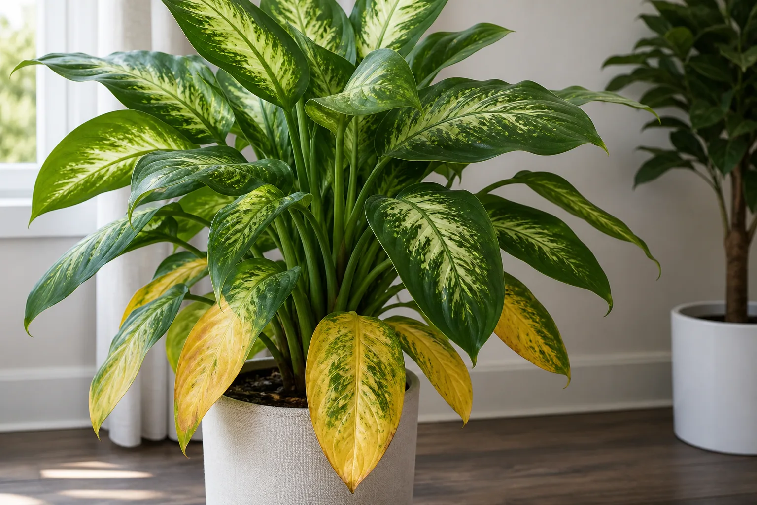Yellow Leaves on Dieffenbachia - visible symptom on the plant