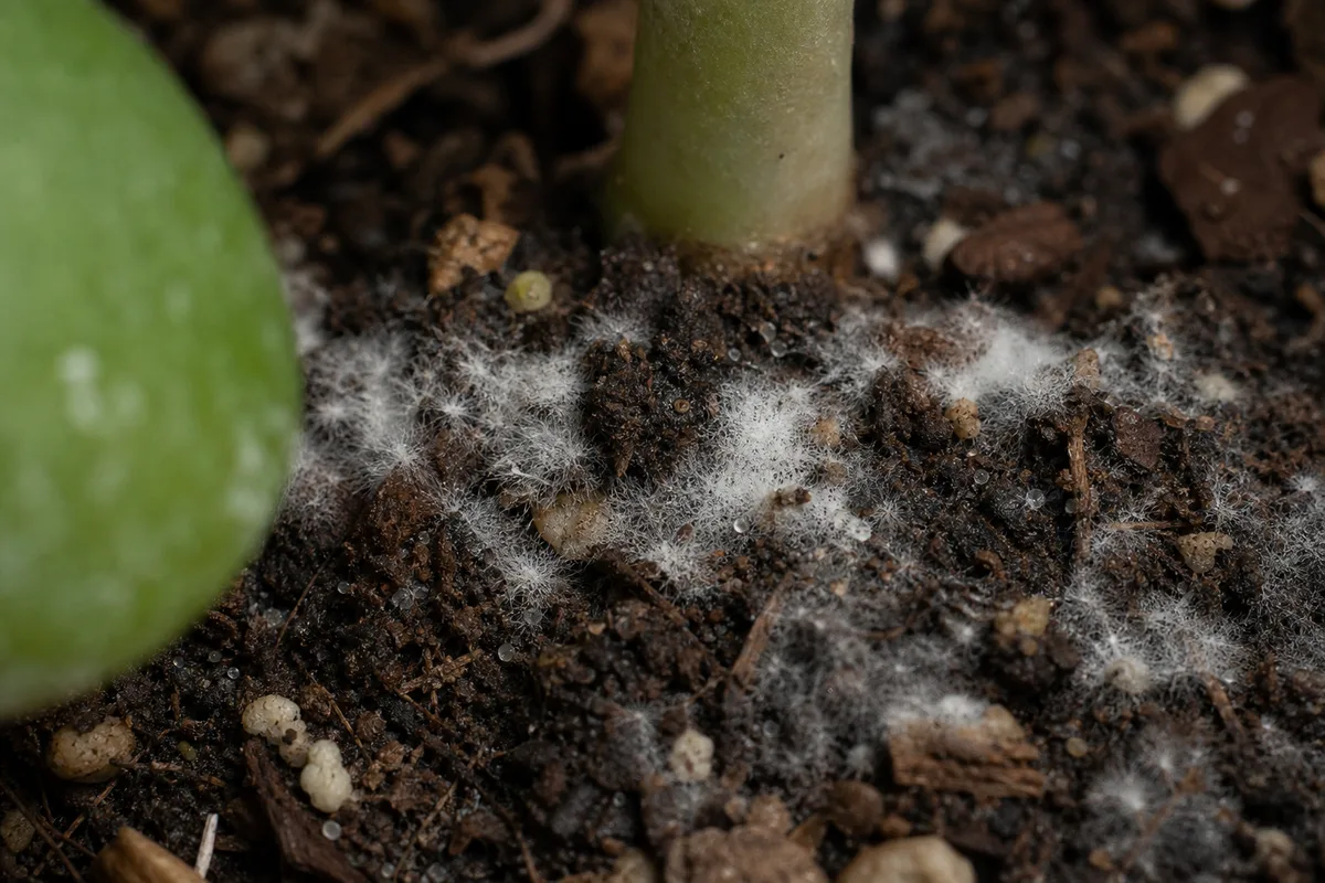 Close-up of Mold on Soil on Dischidia - diagnostic detail