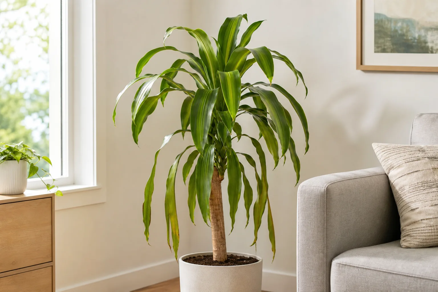 Drooping leaves on Dracaena - limp strap leaves hanging from corn plant cane