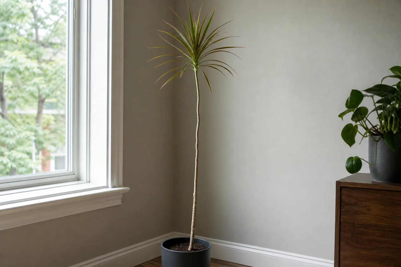 Leggy Growth on Dragon Tree - visible symptom on the plant