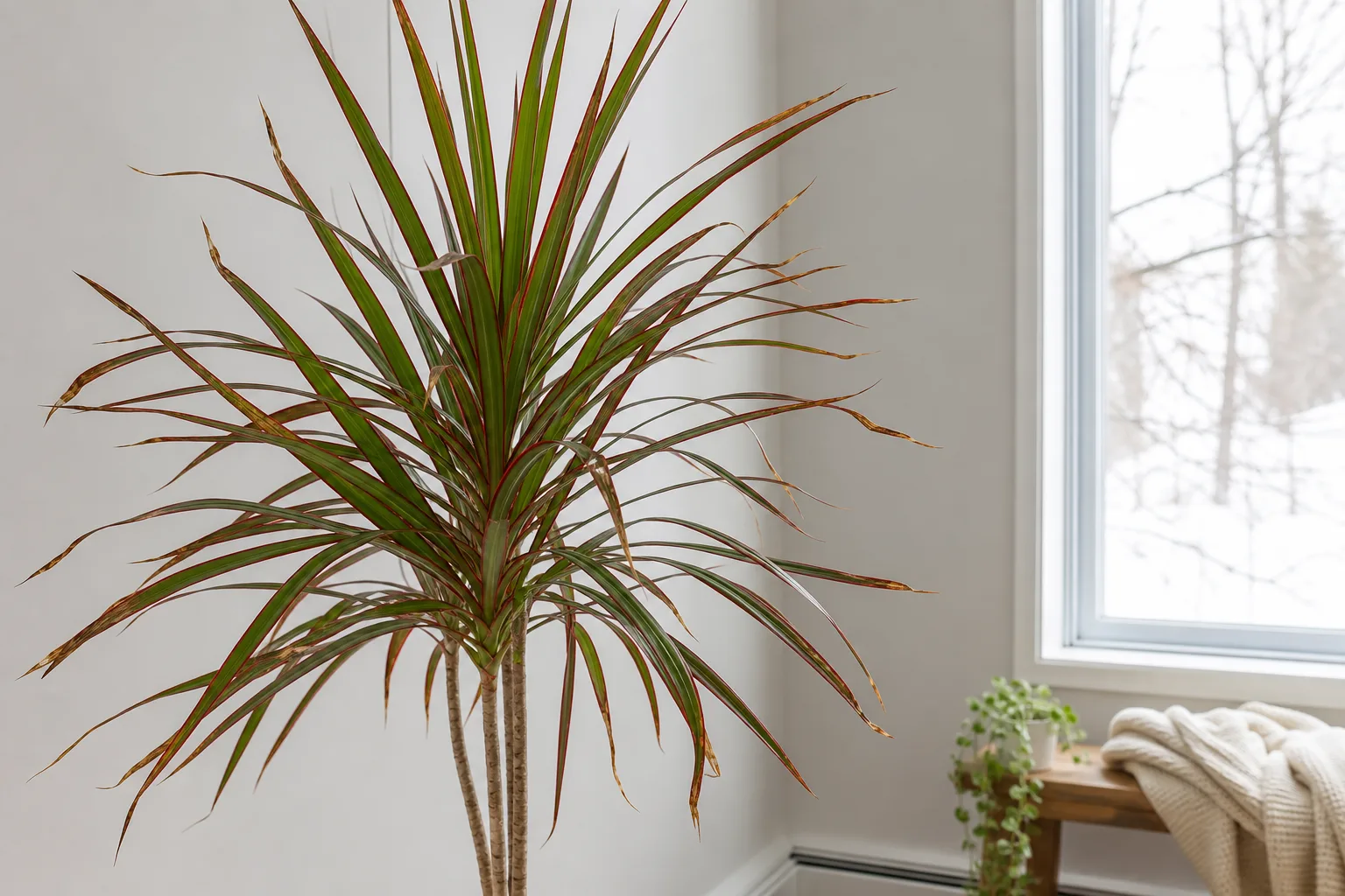 Low Humidity on Dragon Tree - visible symptom on the plant