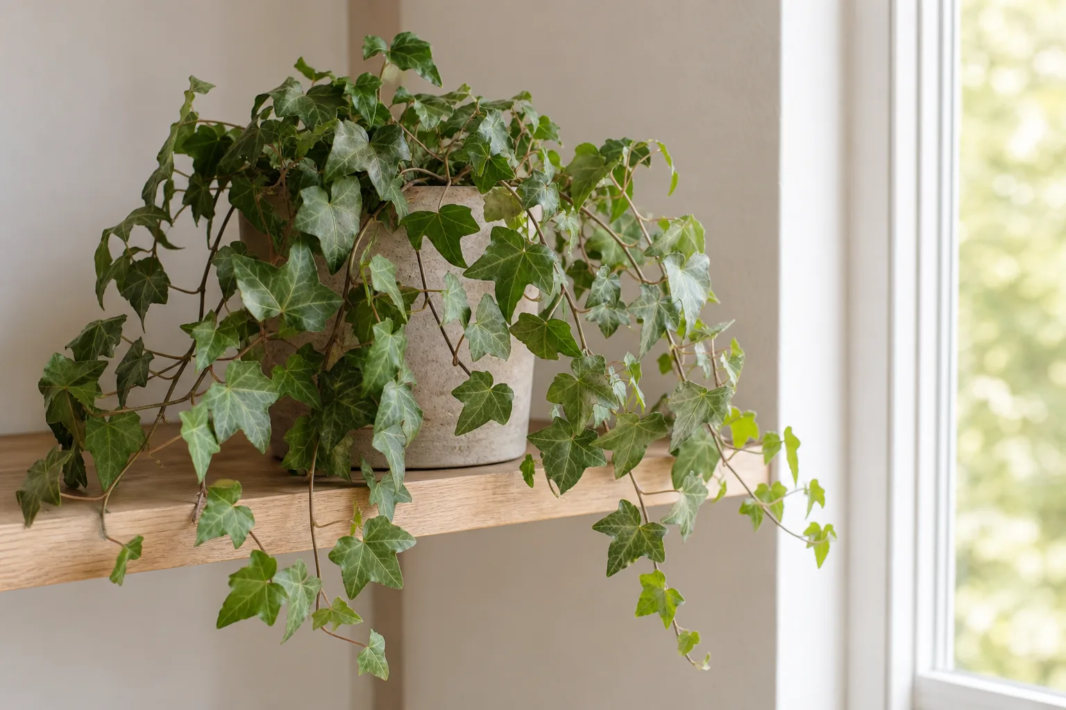Drooping leaves on English Ivy - trailing lobed leaves hanging downward along sagging stems
