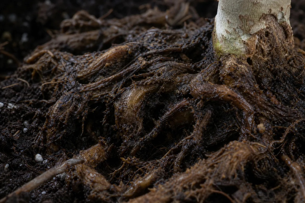 Close-up of Root Rot on Ficus Benjamina - diagnostic detail