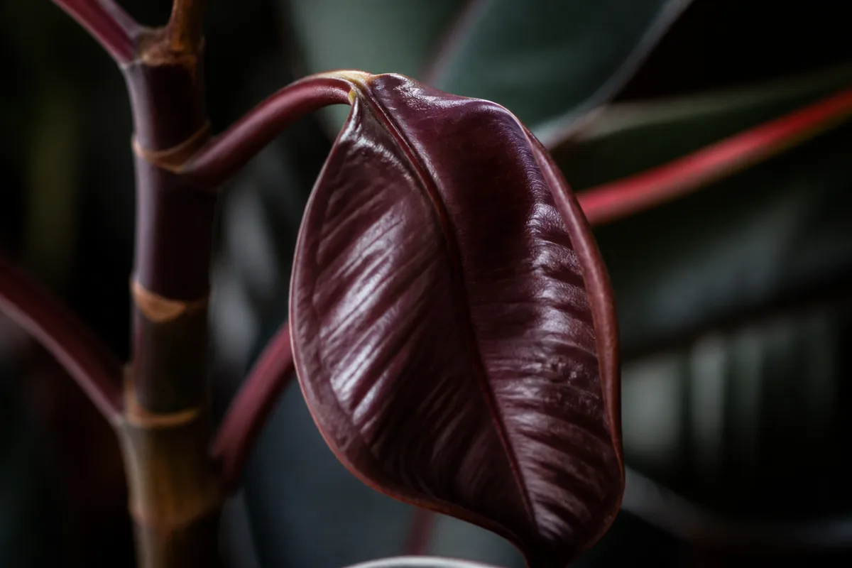 Close-up of Wilting on Ficus Burgundy - diagnostic detail