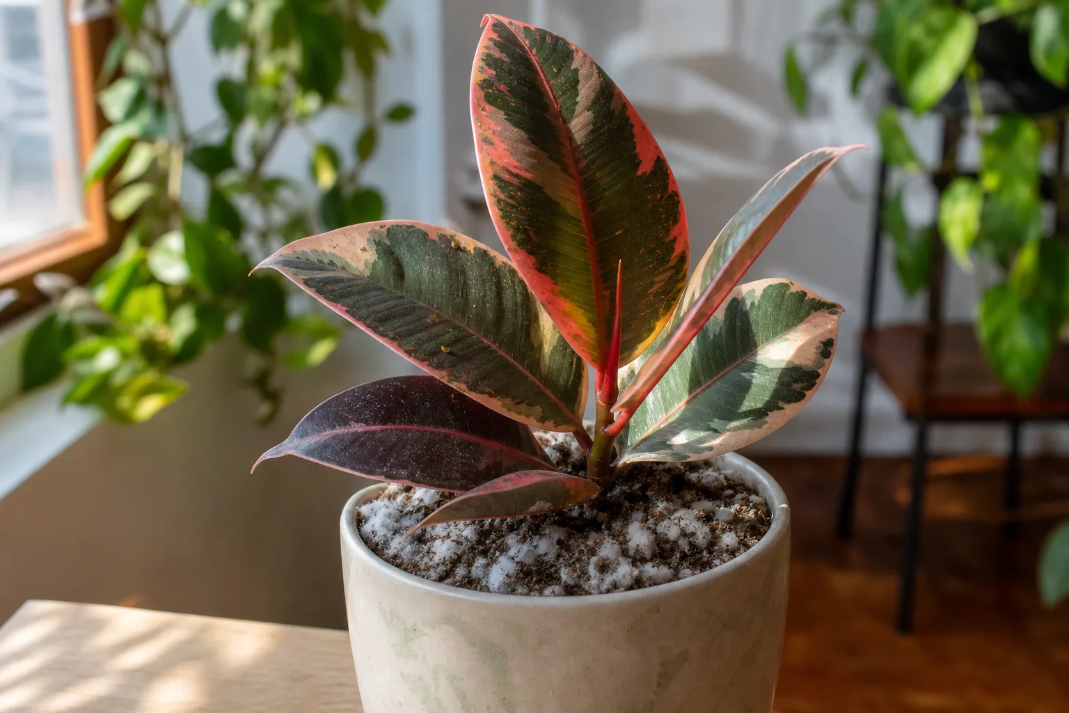 Mold on Soil on Ficus Elastica Ruby - visible symptom on the plant