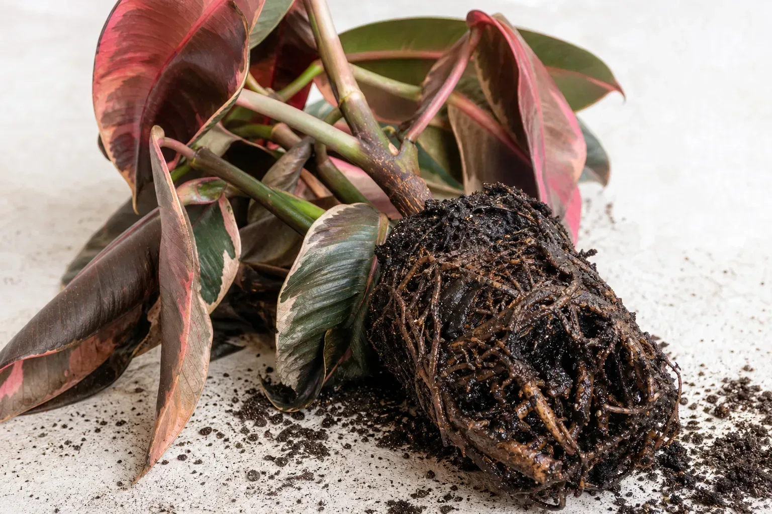 Root Rot on Ficus Elastica Ruby - visible symptom on the plant