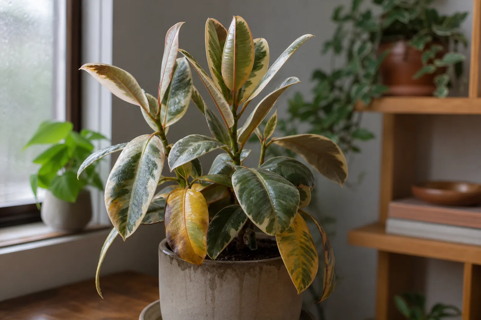 Overwatering on Ficus Tineke - visible symptom on the plant
