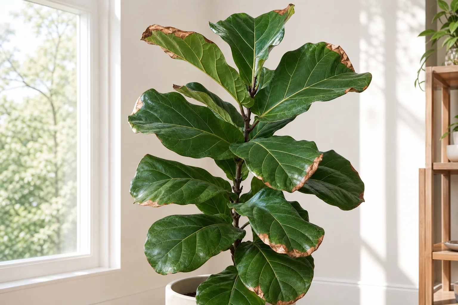 Brown Tips on Fiddle Leaf Fig - visible symptom on the plant
