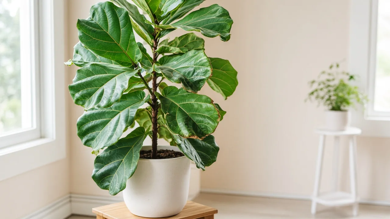 Curling leaves on Fiddle Leaf Fig - visible symptom on the plant