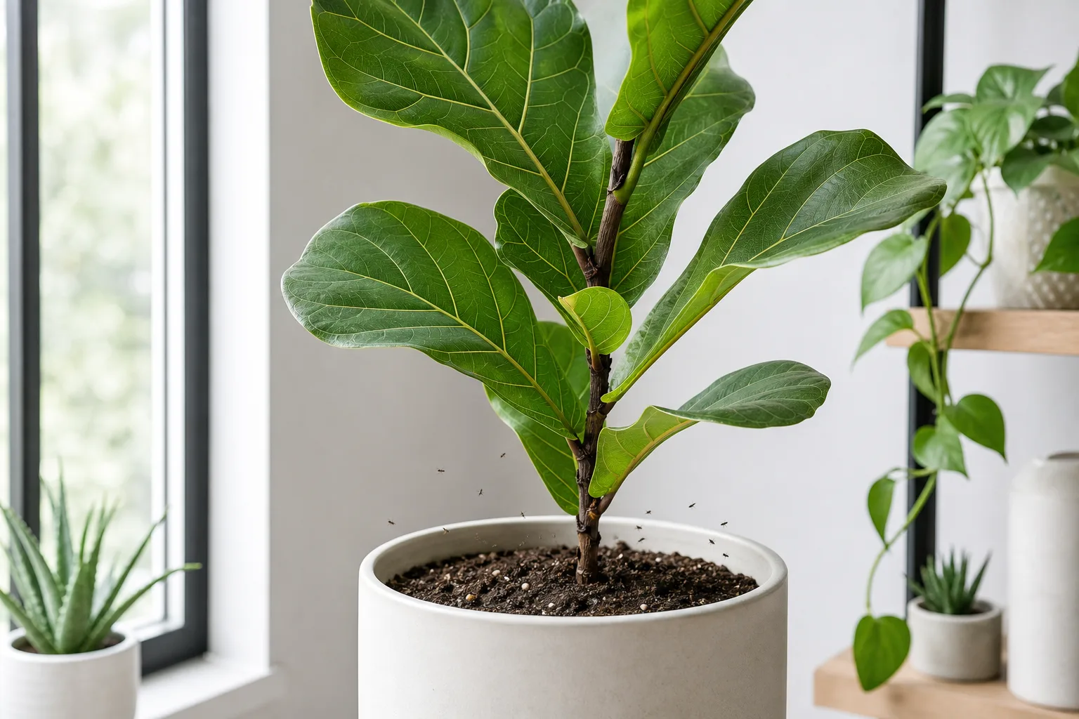 Fungus Gnats on Fiddle Leaf Fig - visible symptom on the plant
