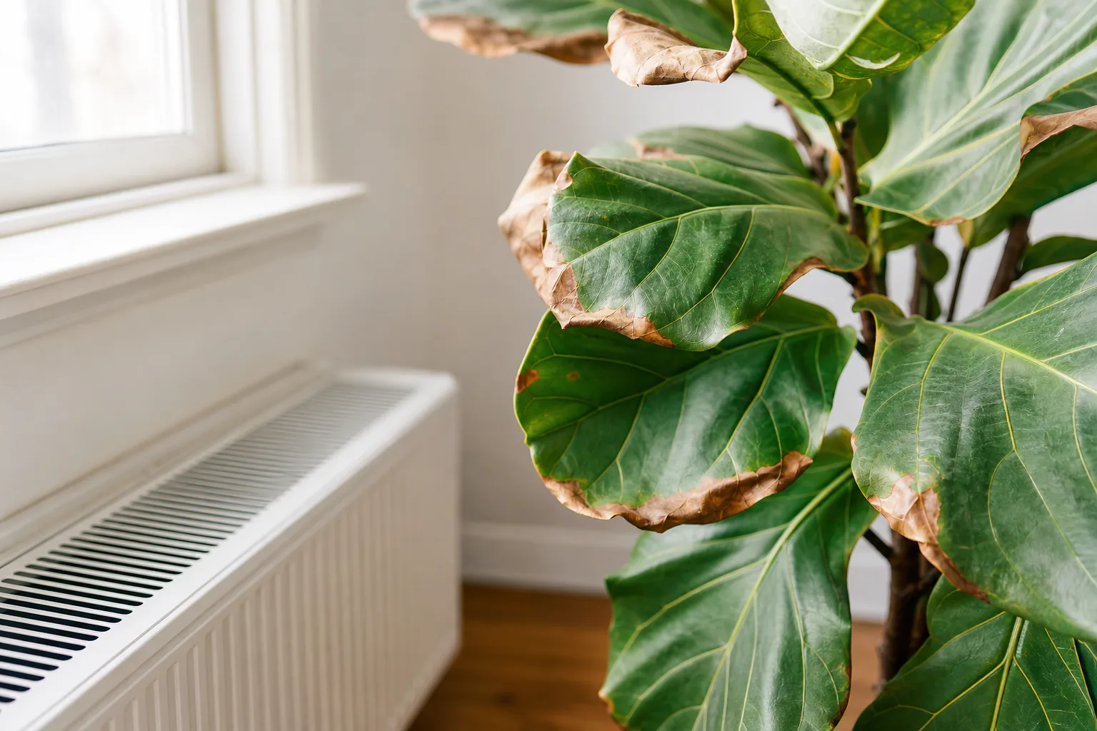 Low Humidity on Fiddle Leaf Fig - visible symptom on the plant